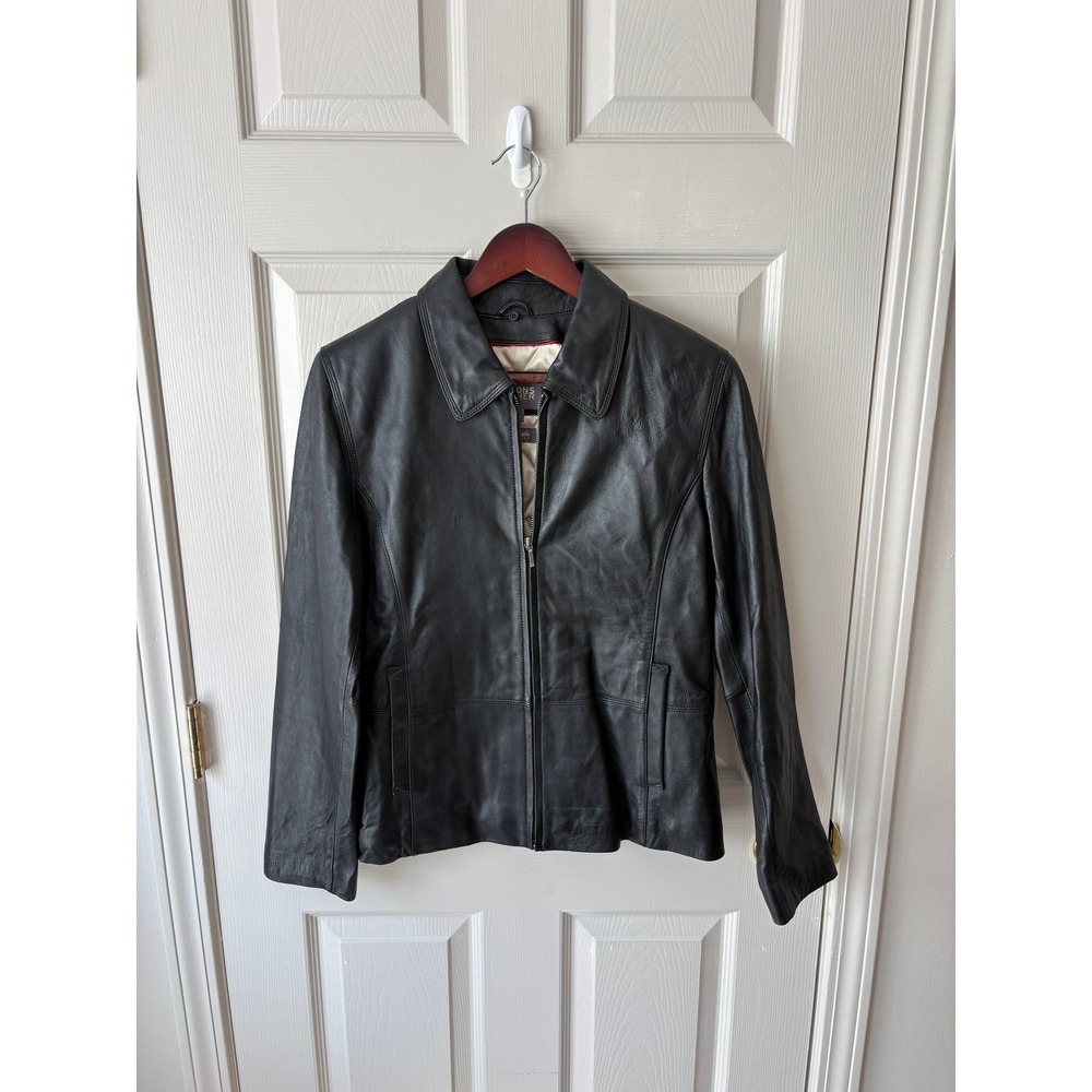 Wilsons Leather Jacket Women Size M Black Thinsulate Full Zip Moto Classic